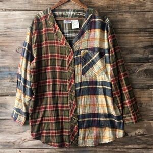 🍁 Backroad Blues Patchwork Mixed Plaid Flannel Shirt | Large